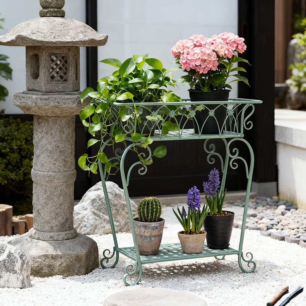 Support pour pot de fleur en métal vintage à deux niveaux