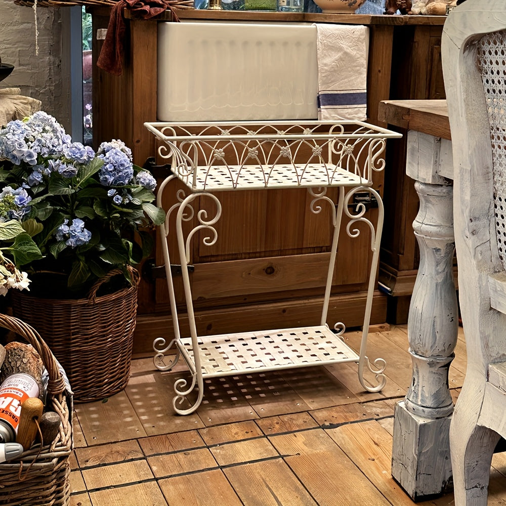 Support pour pot de fleur en métal vintage à deux niveaux