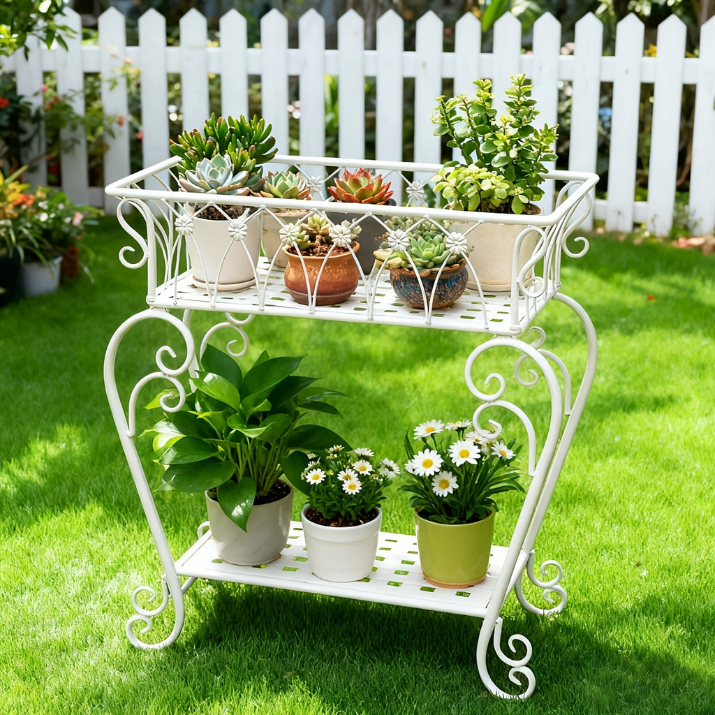 Support pour pot de fleur en métal vintage à deux niveaux