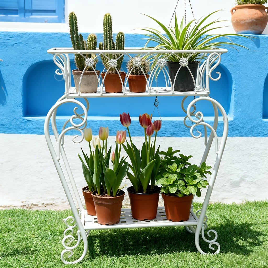 Support pour pot de fleur en métal vintage à deux niveaux