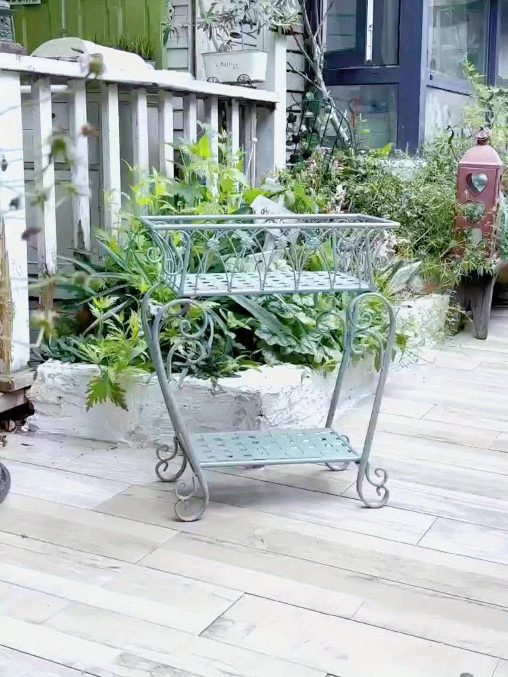 Support pour pot de fleur en métal vintage à deux niveaux