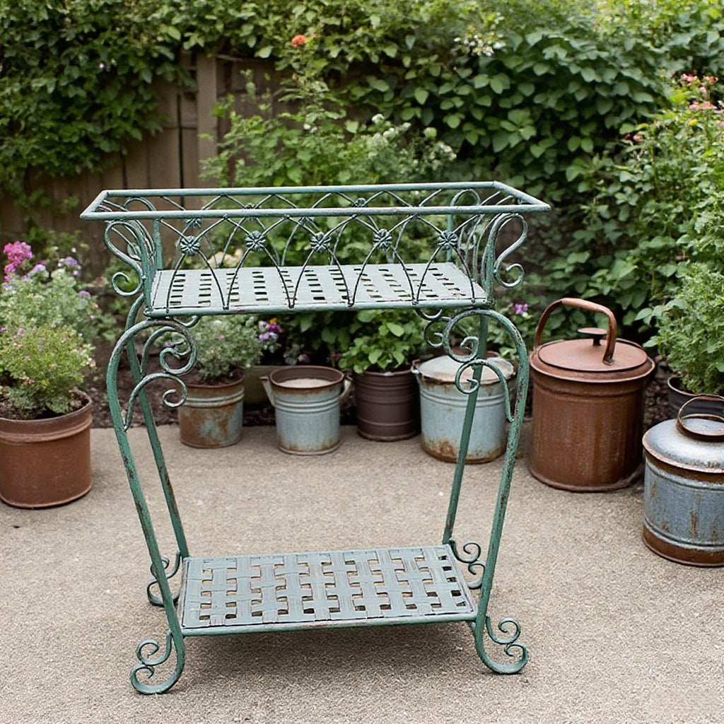 Support pour pot de fleur en métal vintage à deux niveaux