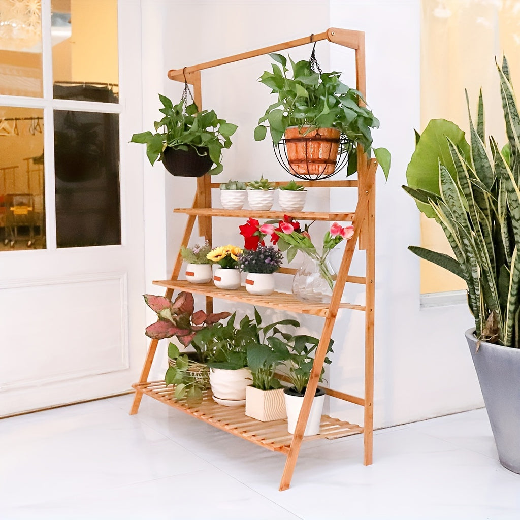 Support pour pot de fleur pliable 3 niveaux en bois, 100 cm