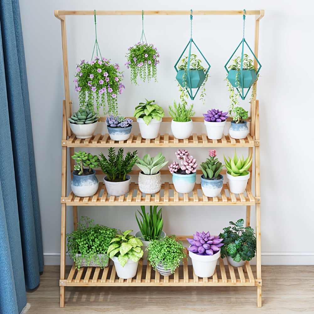 Support pour pot de fleur pliable 3 niveaux en bois, 100 cm