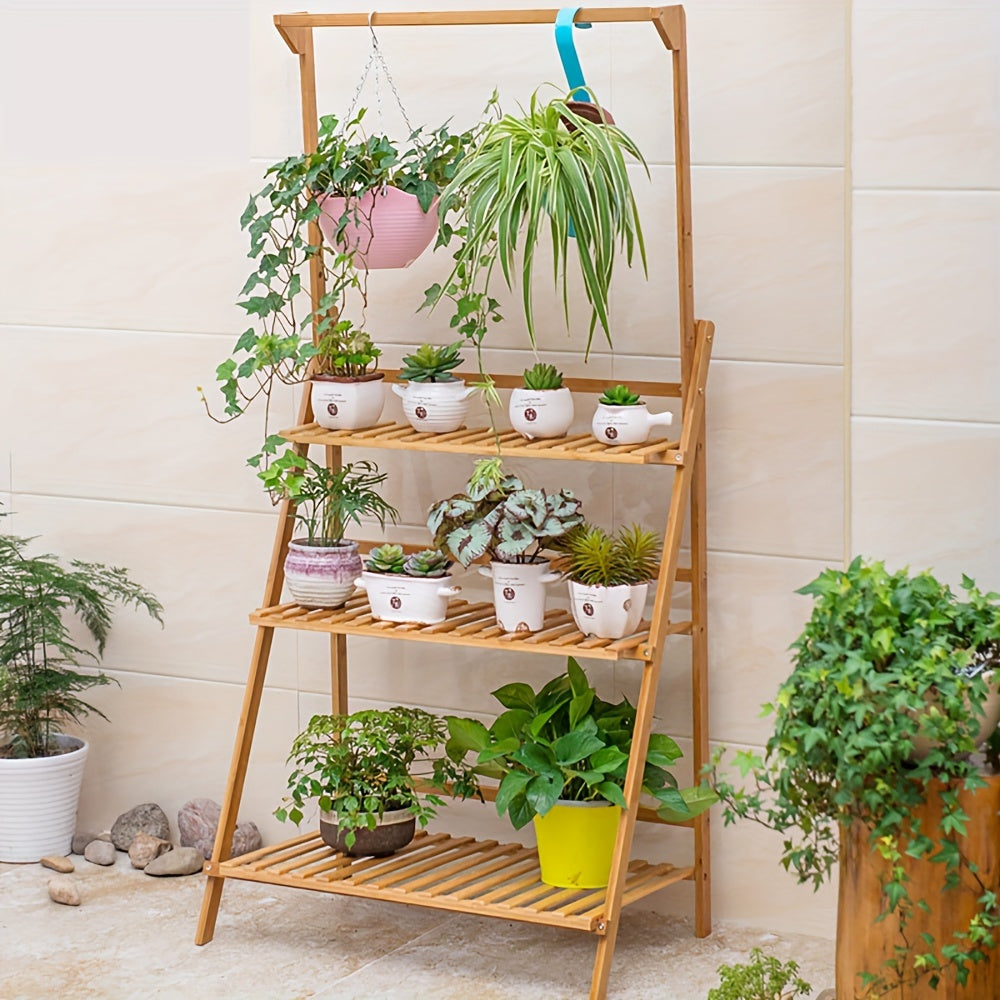 Support pour pot de fleur pliable 3 niveaux en bois, 100 cm