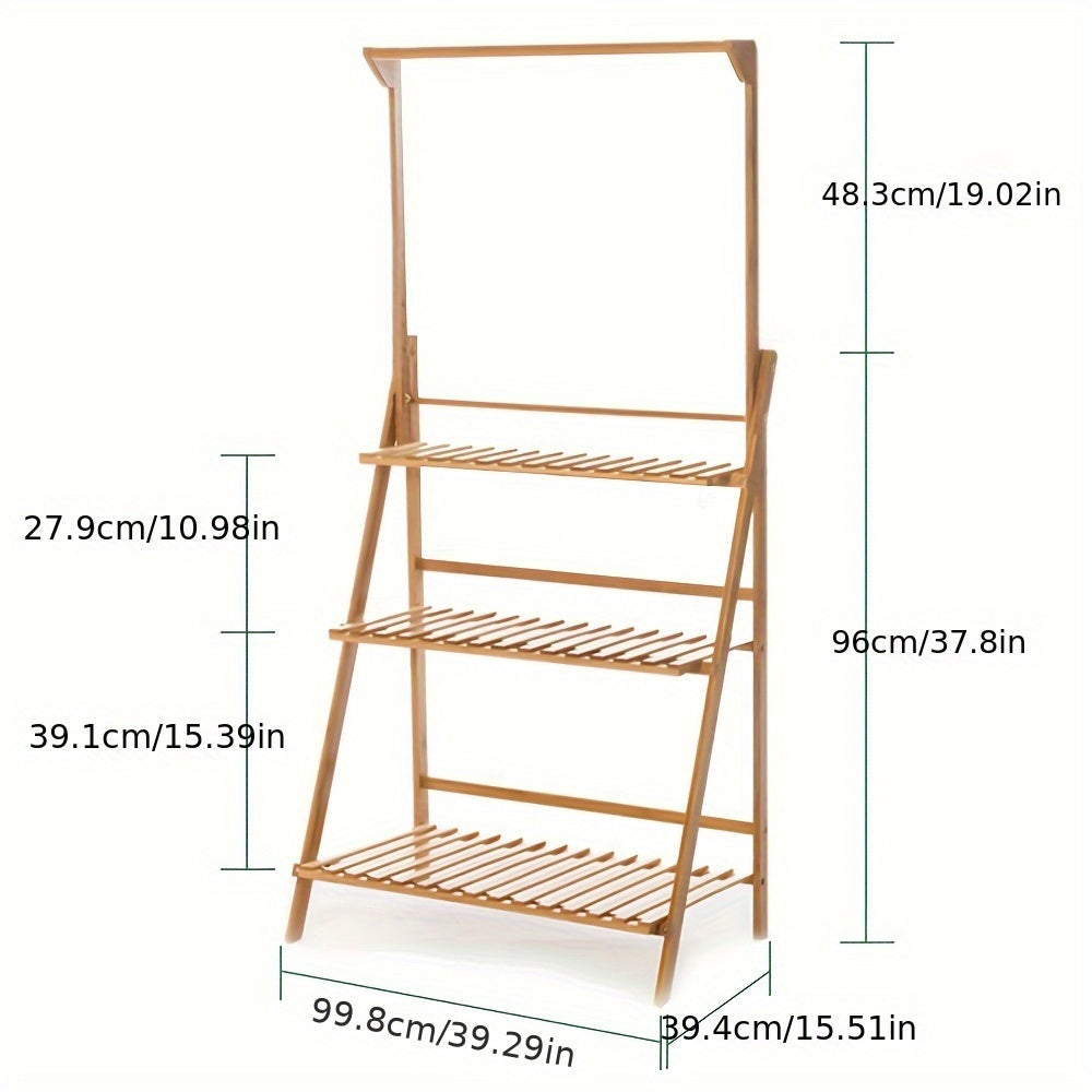 Support pour pot de fleur pliable 3 niveaux en bois, 100 cm