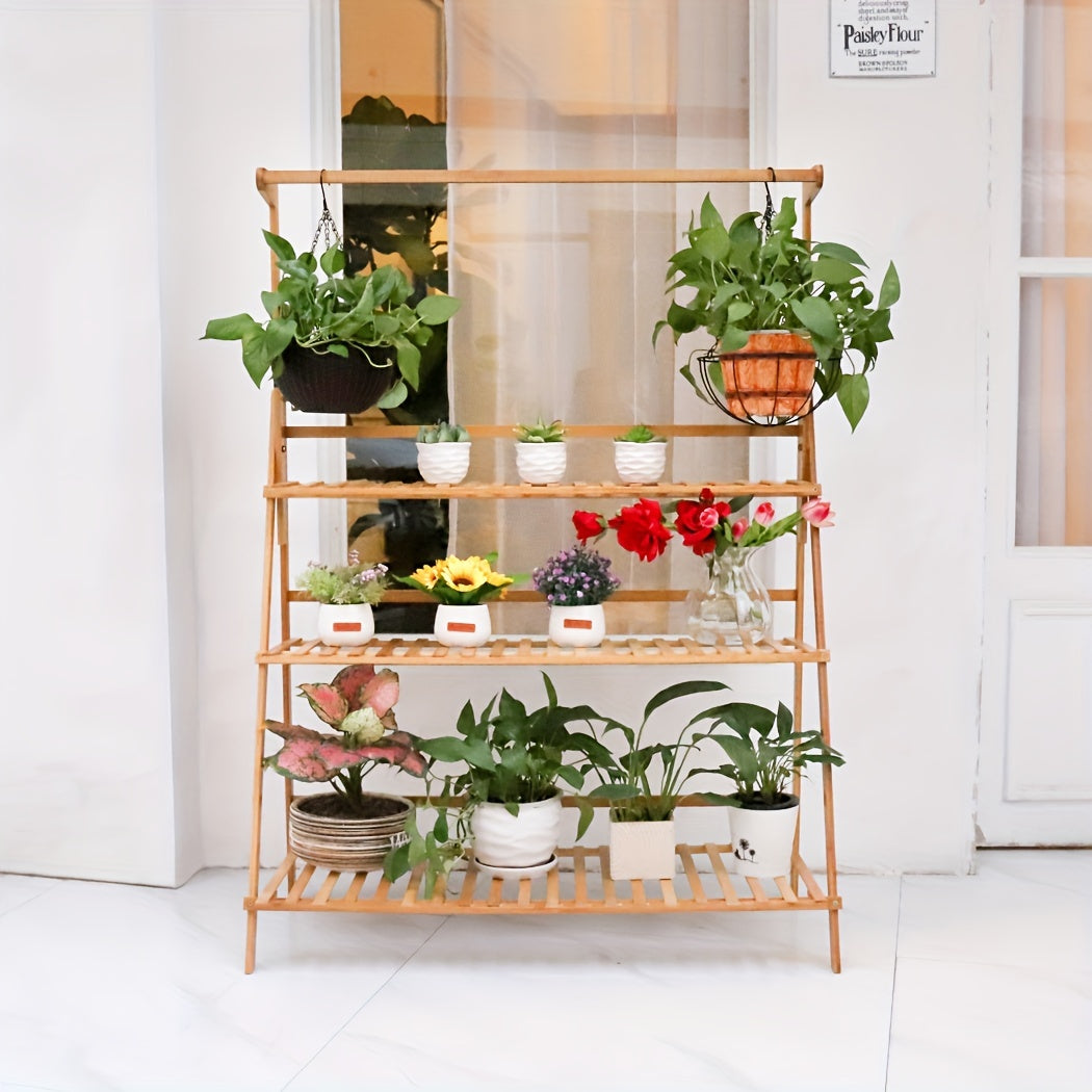 Support pour pot de fleur pliable 3 niveaux en bois, 100 cm