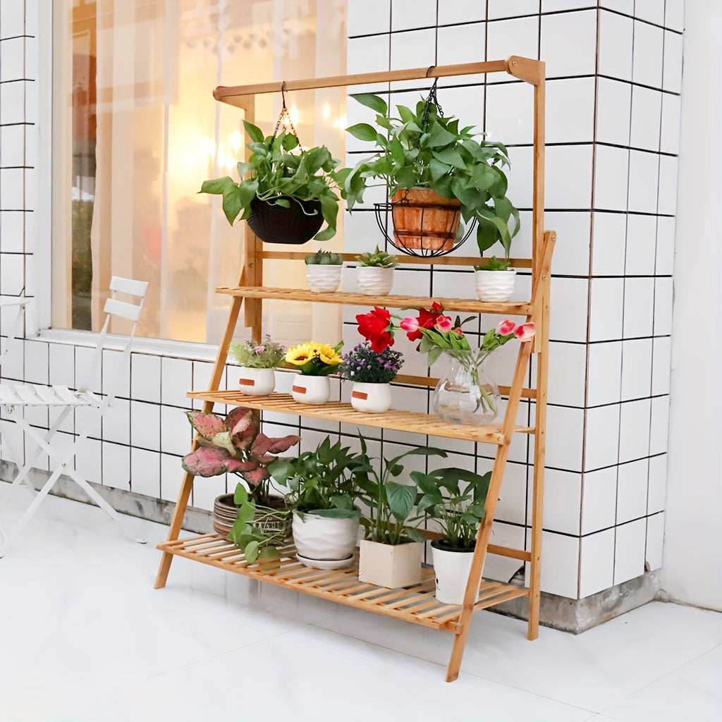 Support pour pot de fleur pliable 3 niveaux en bois, 100 cm