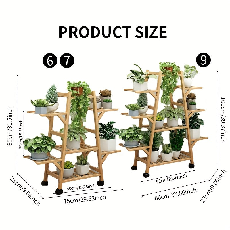 Support pour pot de fleur à roulettes en bois, 7 ou 9 niveaux