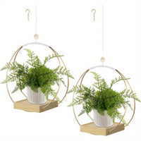 Support pour pot de fleur suspendu métal et bois, lot de 2