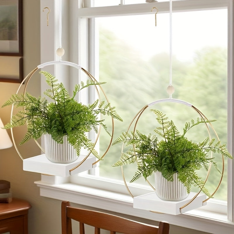 Support pour pot de fleur suspendu métal et bois, lot de 2