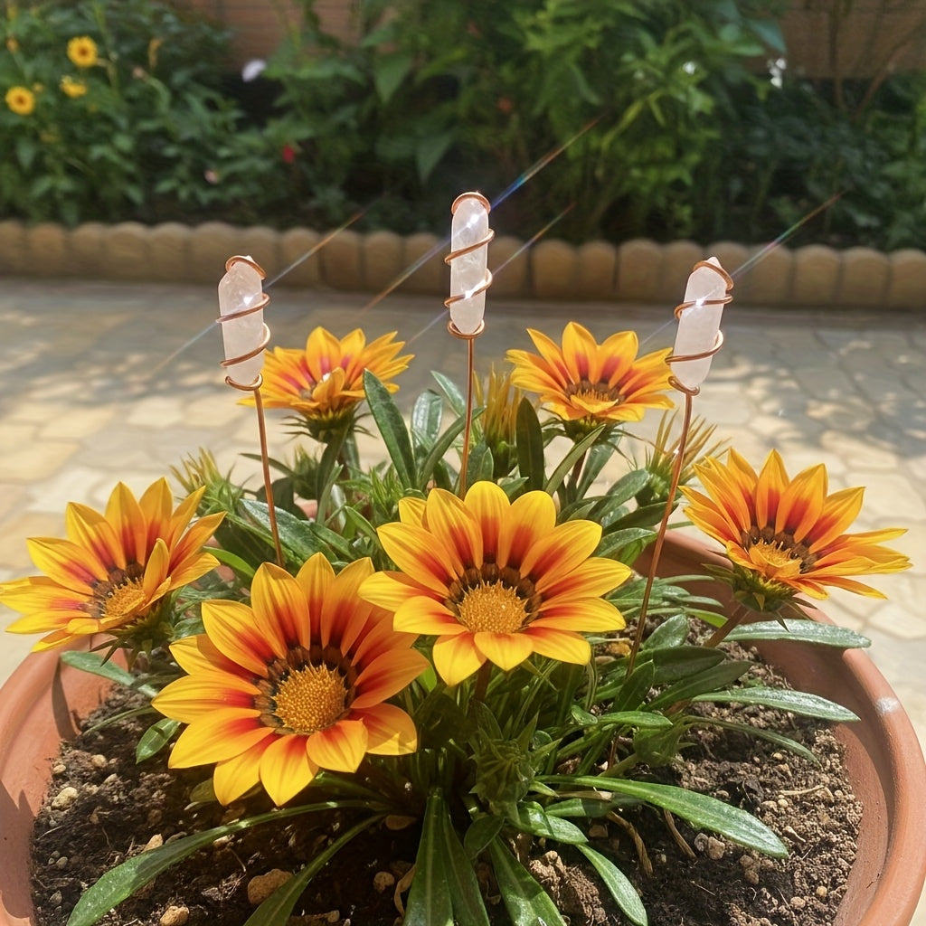 Support pour plante en quartz et métal cuivré, lot de 3