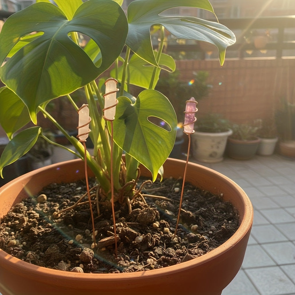 Support pour plante en quartz et métal cuivré, lot de 3