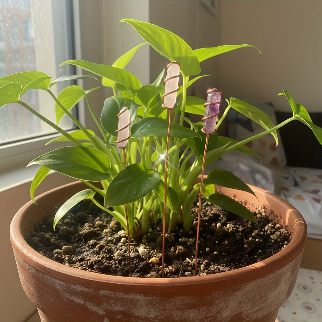 Support pour plante en quartz et métal cuivré, lot de 3