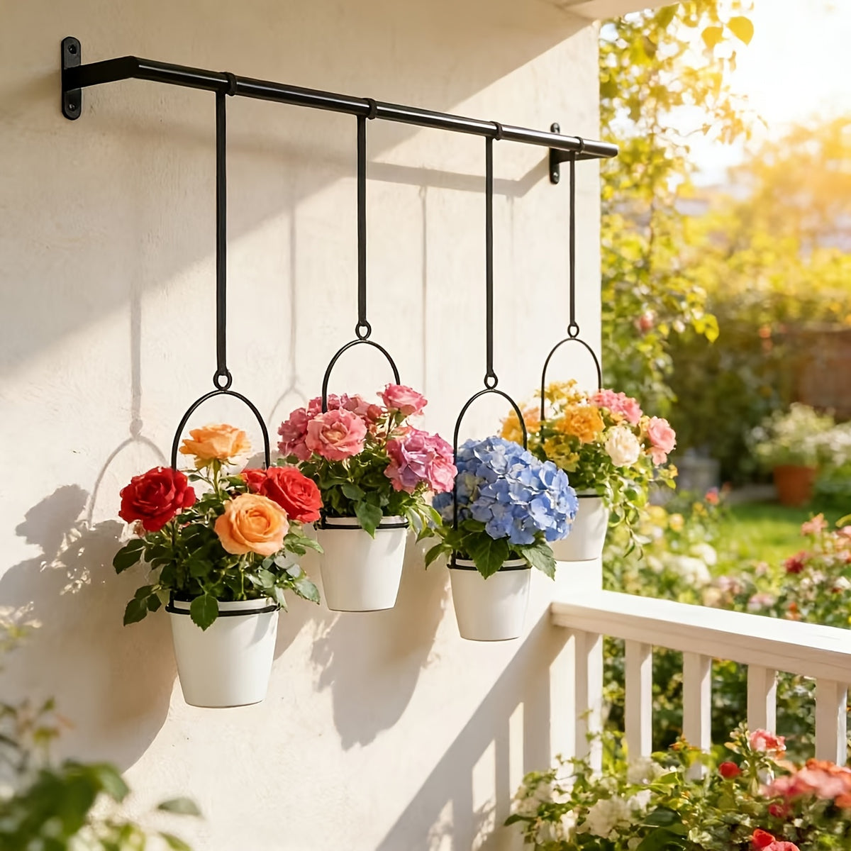 Suspension pour plante de balcon — barre 105 cm et 4 pots