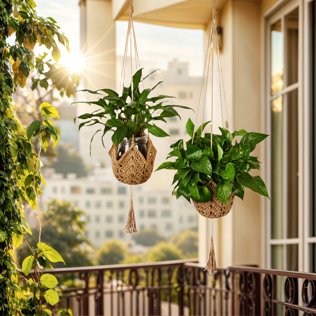 Suspension pour plante en jute crocheté — lot de 4, 100 cm