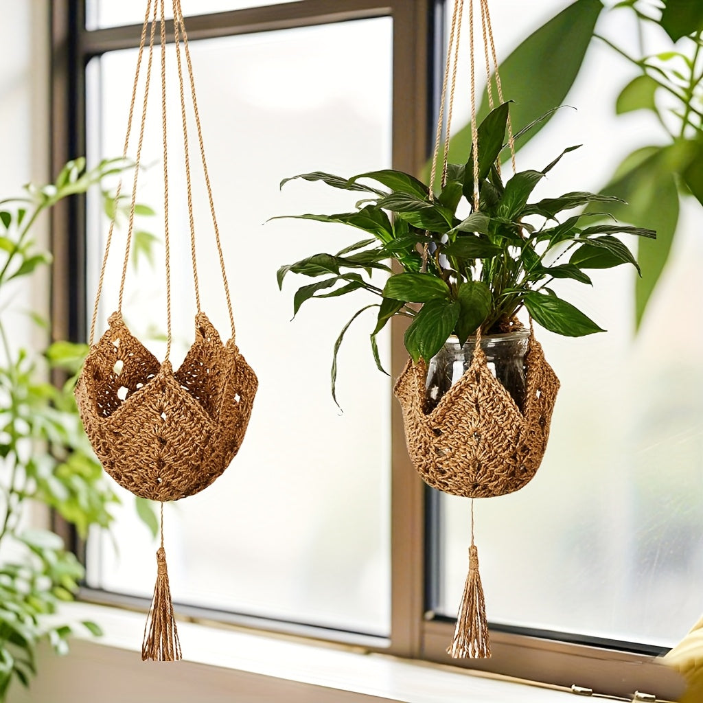 Suspension pour plante en jute crocheté — lot de 4, 100 cm