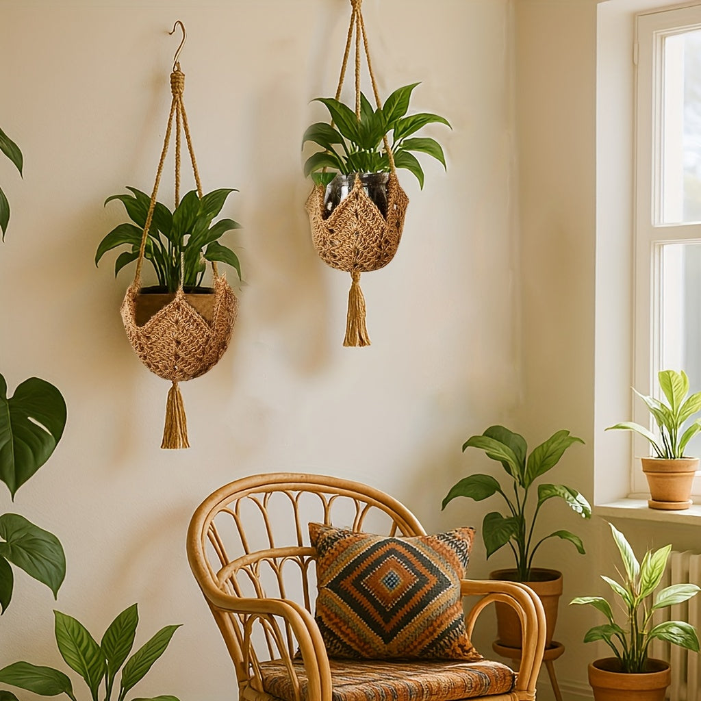 Suspension pour plante en jute crocheté — lot de 4, 100 cm