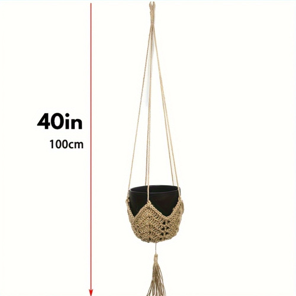 Suspension pour plante en jute crocheté — lot de 4, 100 cm
