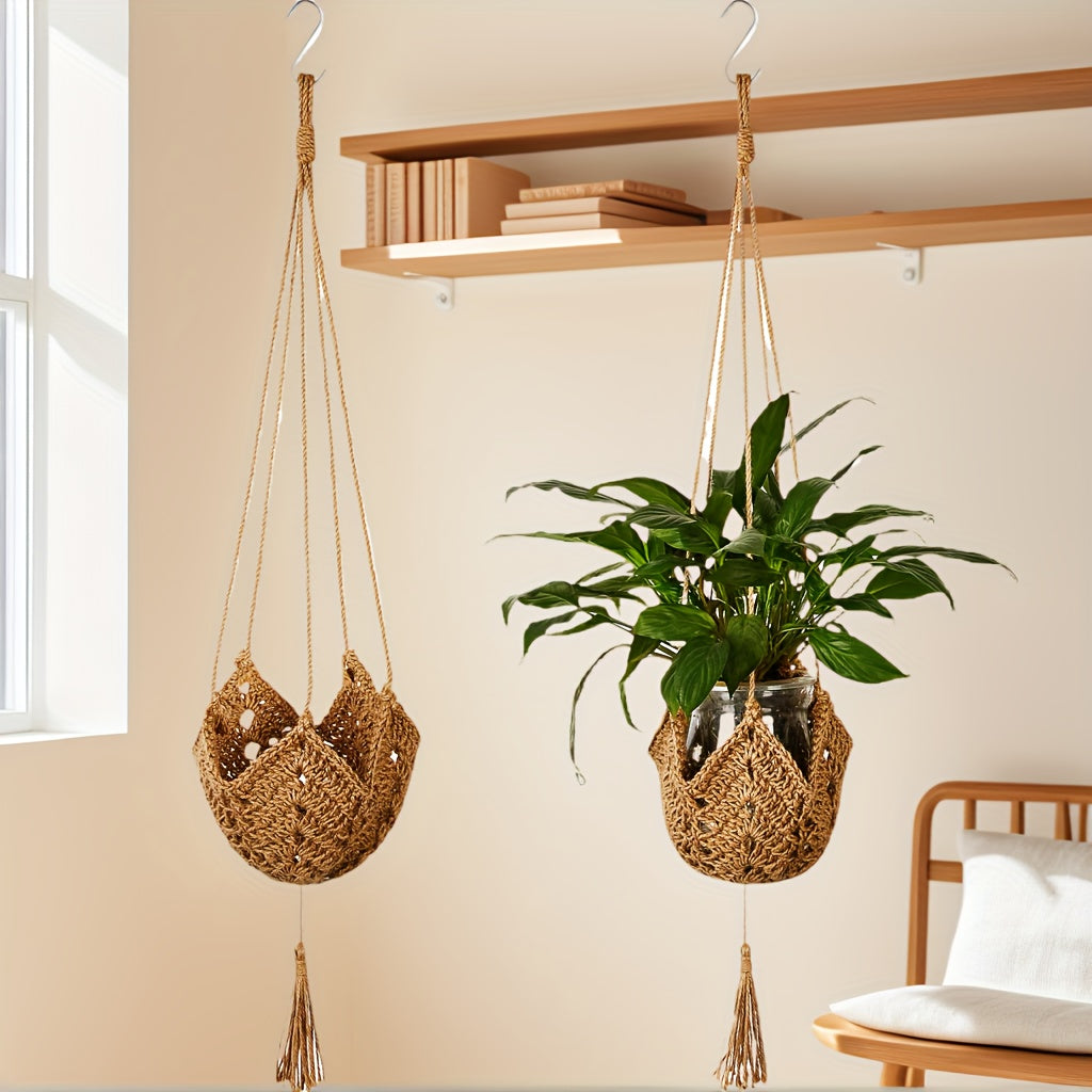 Suspension pour plante en jute crocheté — lot de 4, 100 cm