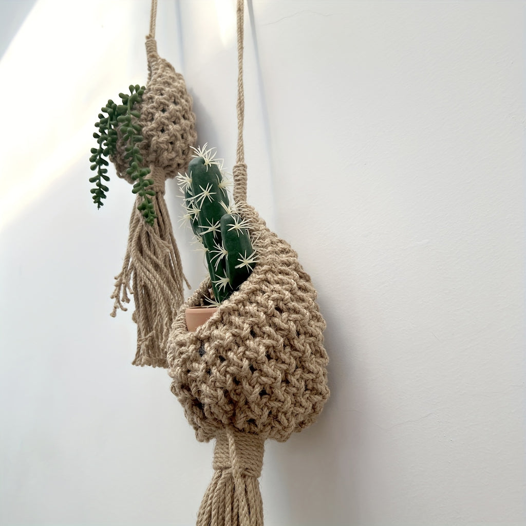 Suspension pour plante en jute — lot de 3 pochettes macramé