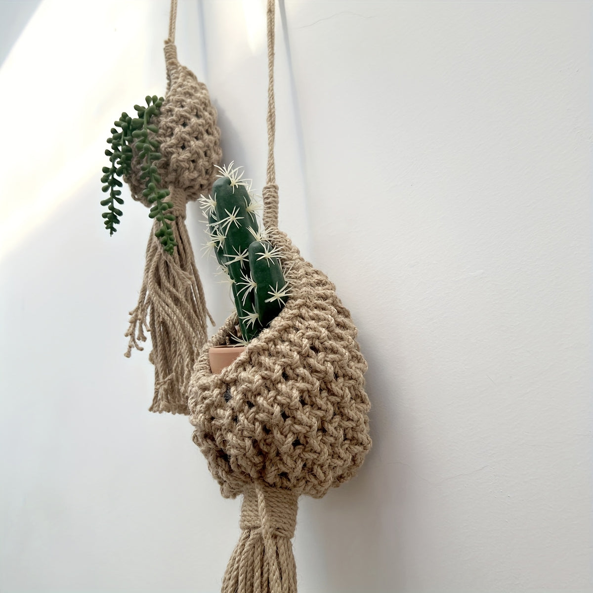 Suspension pour plante en jute — lot de 3 pochettes macramé