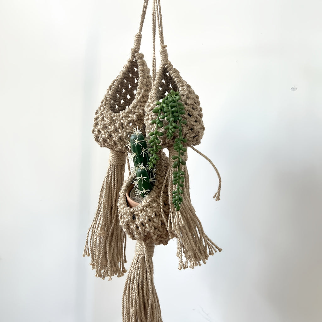 Suspension pour plante en jute — lot de 3 pochettes macramé