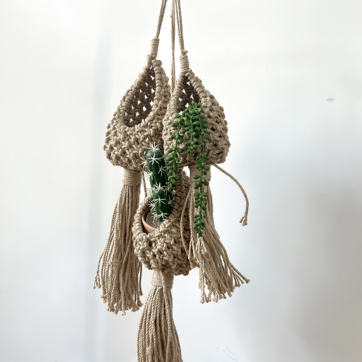 Suspension pour plante en jute — lot de 3 pochettes macramé