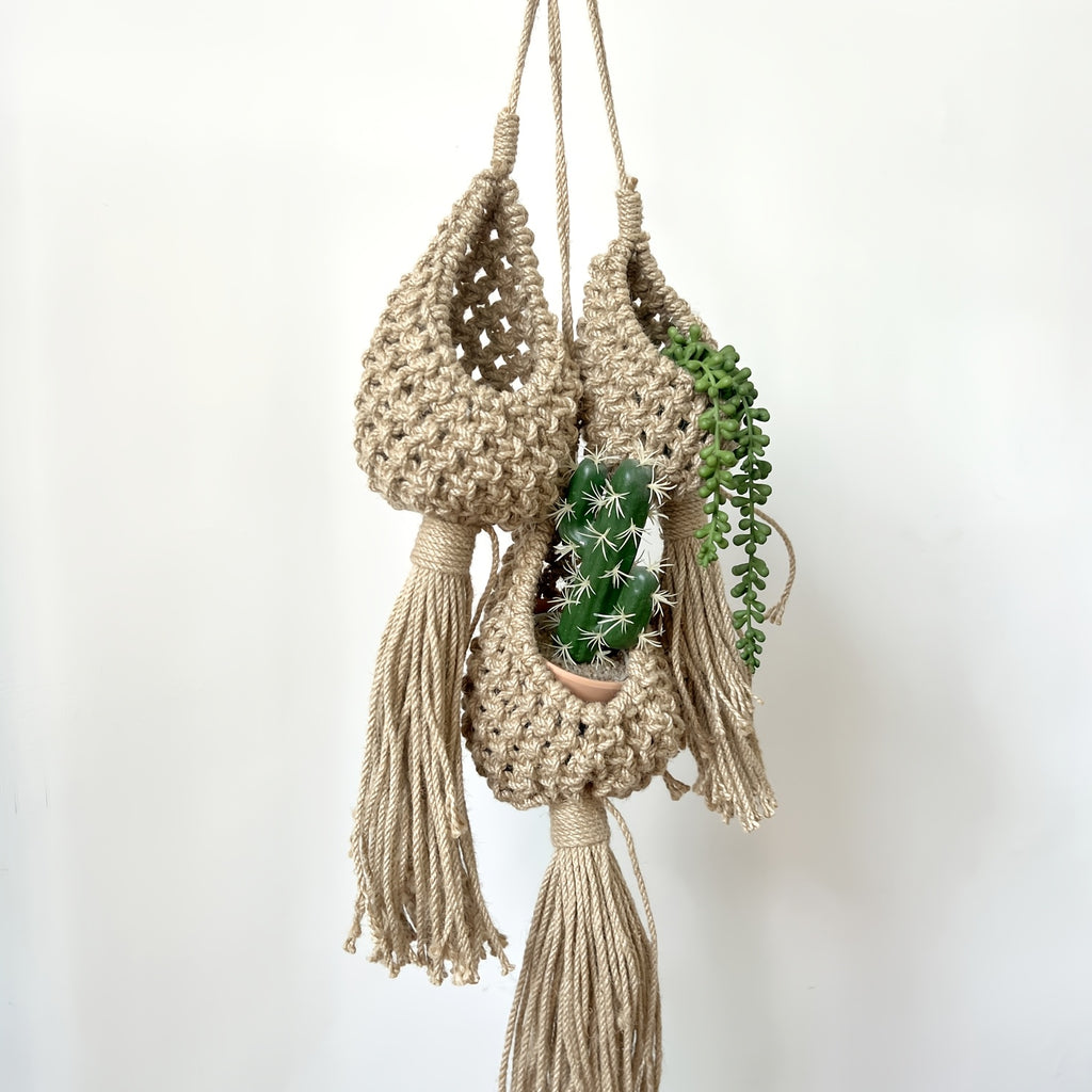 Suspension pour plante en jute — lot de 3 pochettes macramé