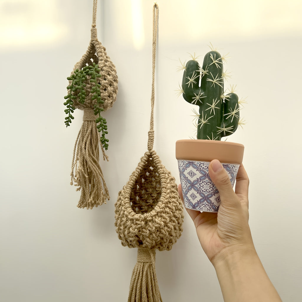 Suspension pour plante en jute — lot de 3 pochettes macramé