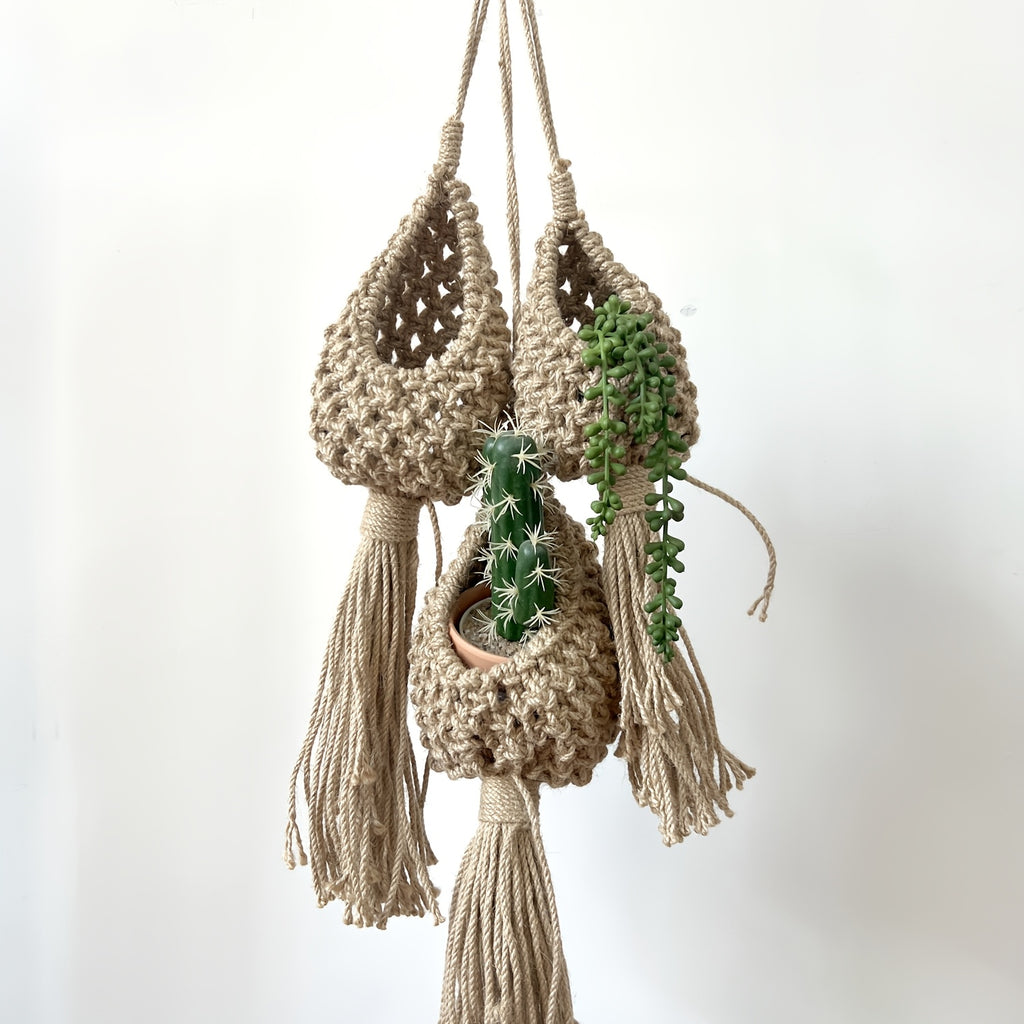 Suspension pour plante en jute — lot de 3 pochettes macramé