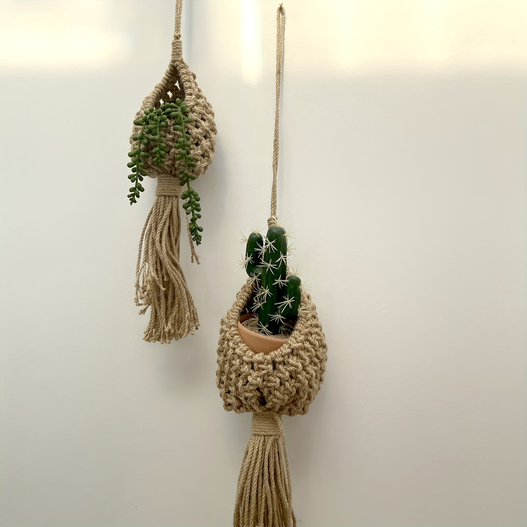 Suspension pour plante en jute — lot de 3 pochettes macramé