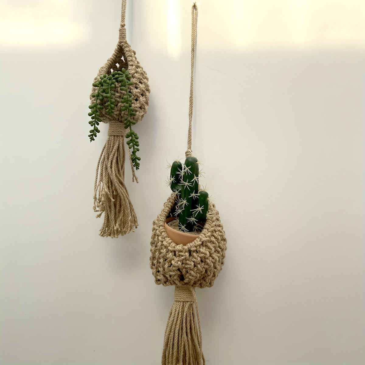 Suspension pour plante en jute — lot de 3 pochettes macramé