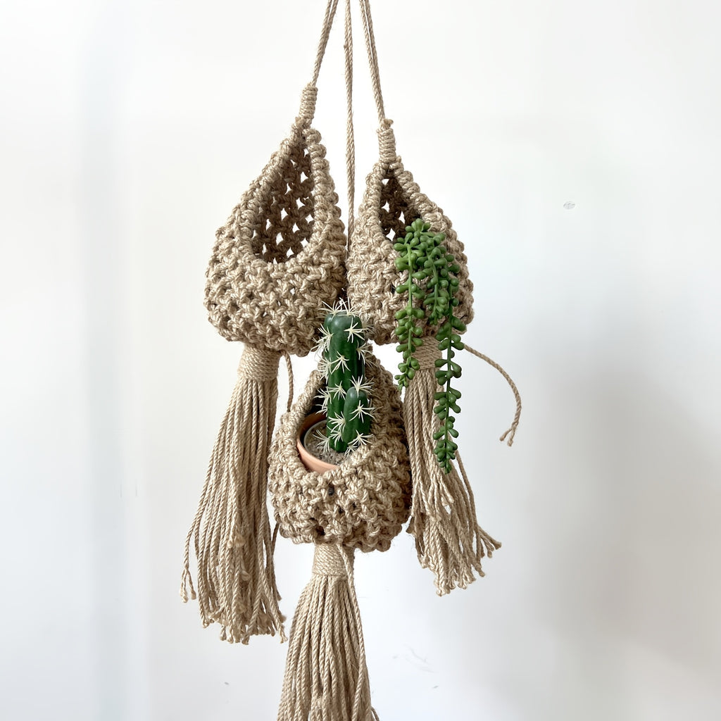 Suspension pour plante en jute — lot de 3 pochettes macramé