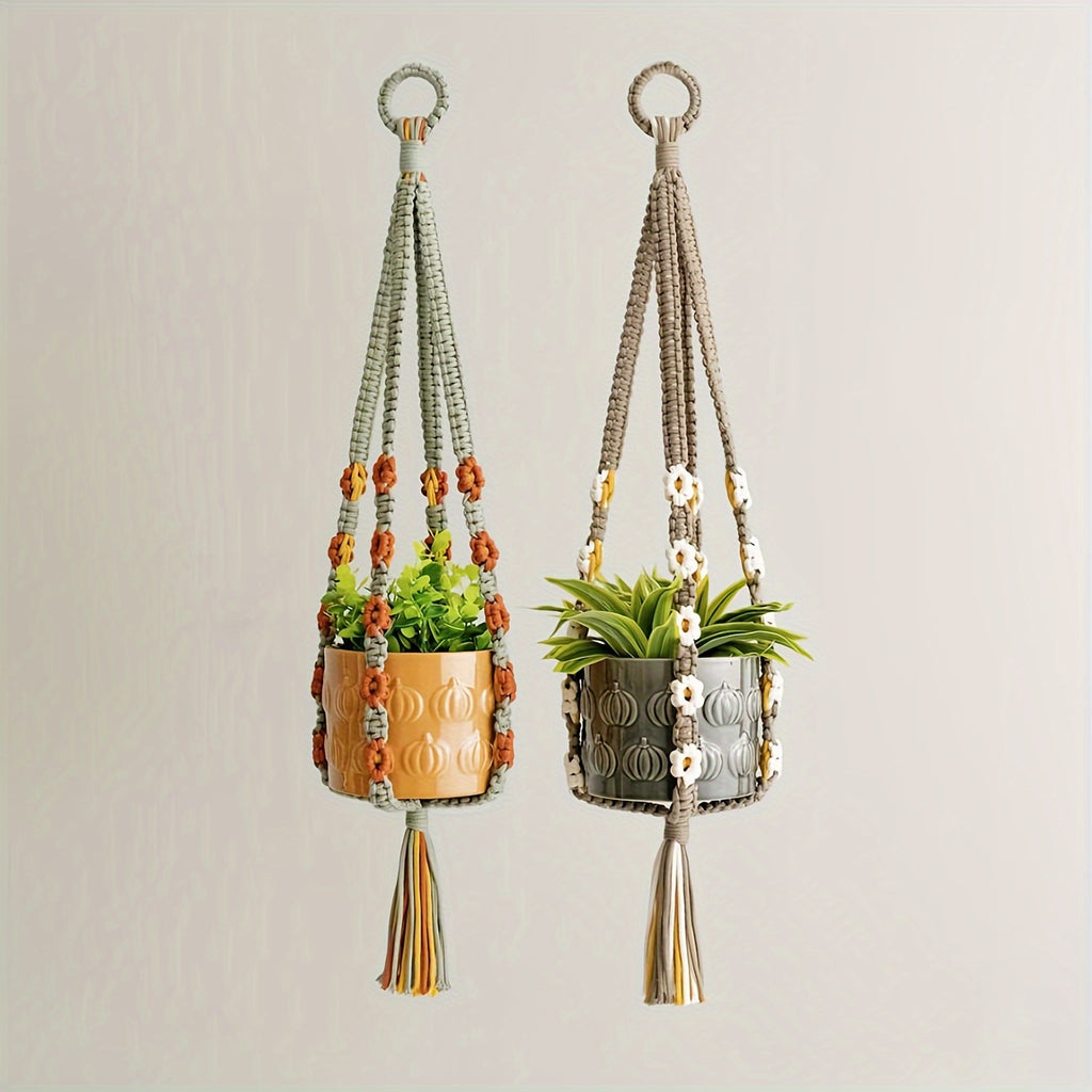Suspension pour plante en macramé bohème à fleurs crochetées