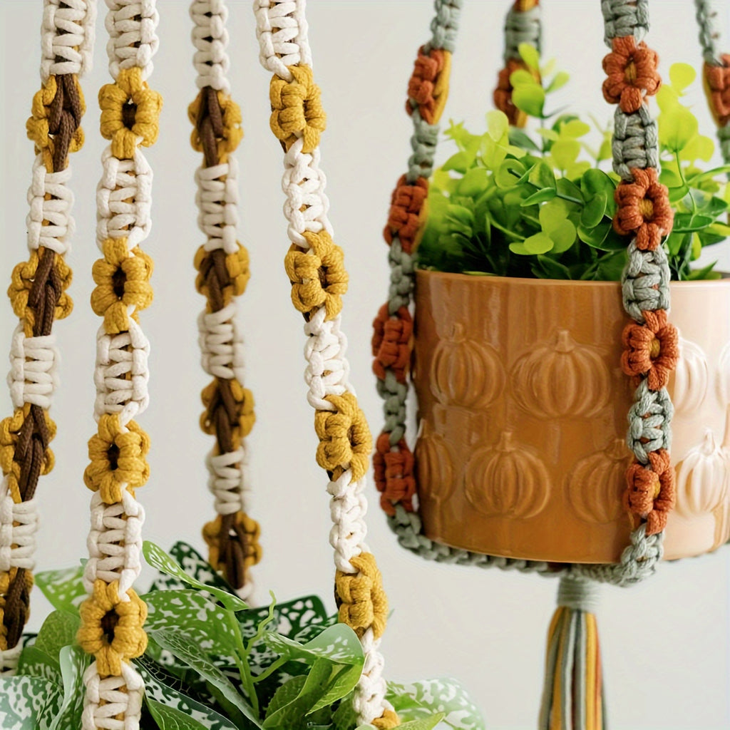 Suspension pour plante en macramé bohème à fleurs crochetées