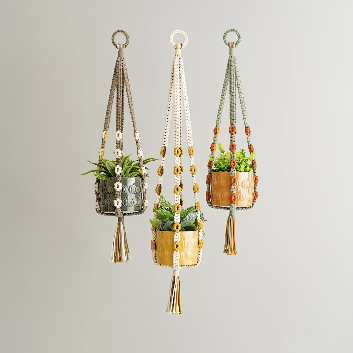 Suspension pour plante en macramé bohème à fleurs crochetées