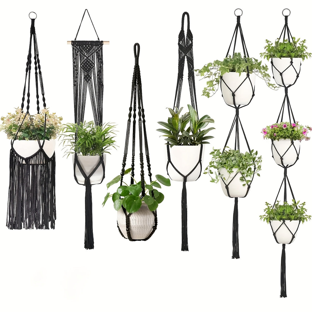 Suspension pour plante en macramé — lot de 6 modèles bohèmes