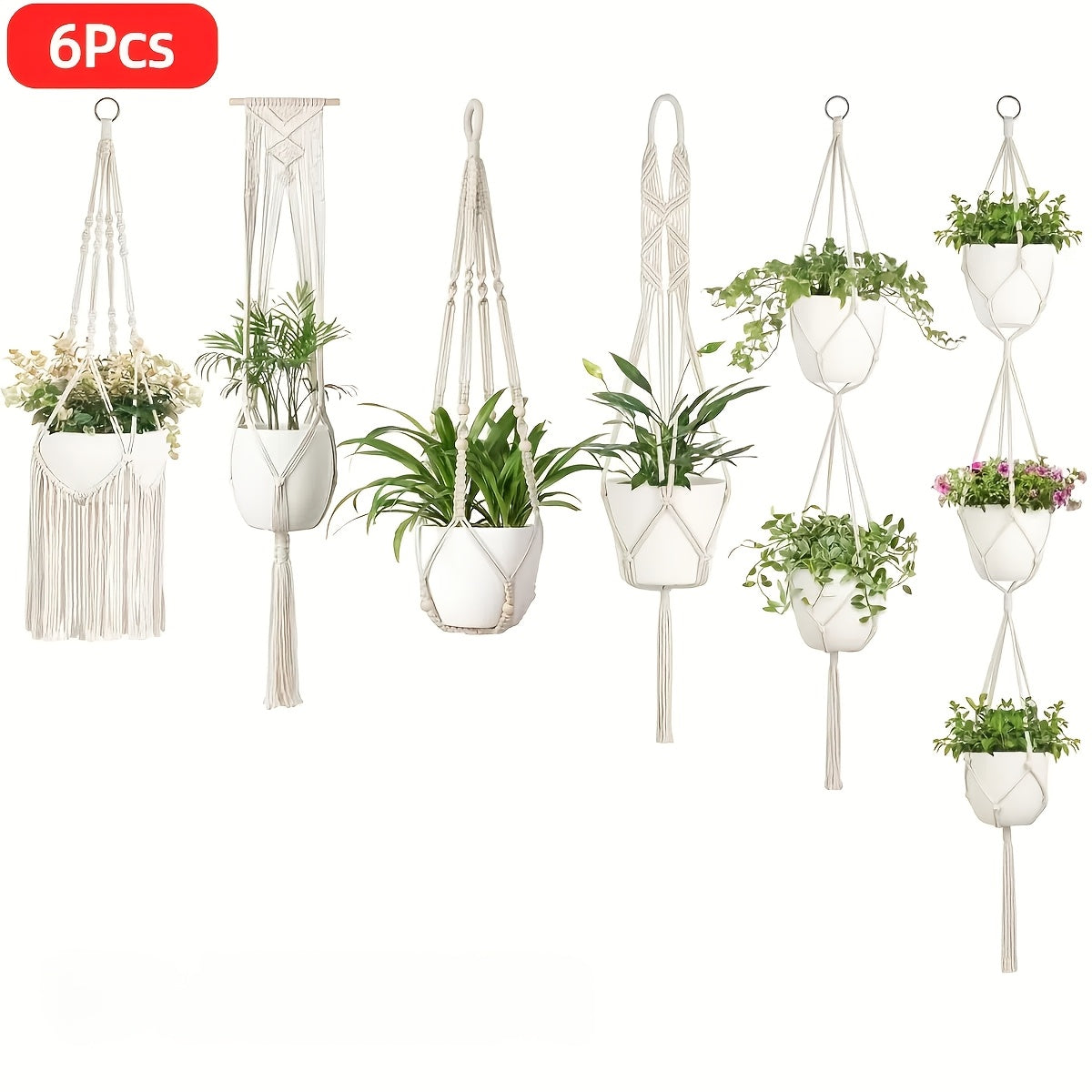 Suspension pour plante en macramé — lot de 6 modèles bohèmes