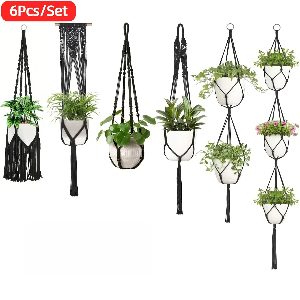 Suspension pour plante en macramé — lot de 6 modèles bohèmes
