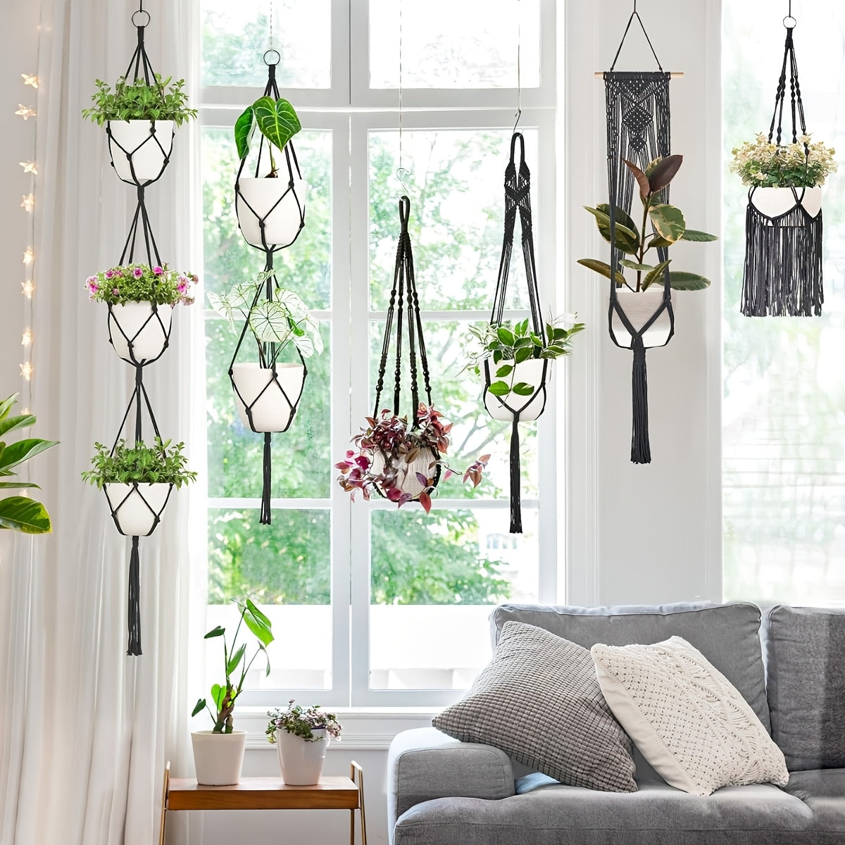 Suspension pour plante en macramé — lot de 6 modèles bohèmes