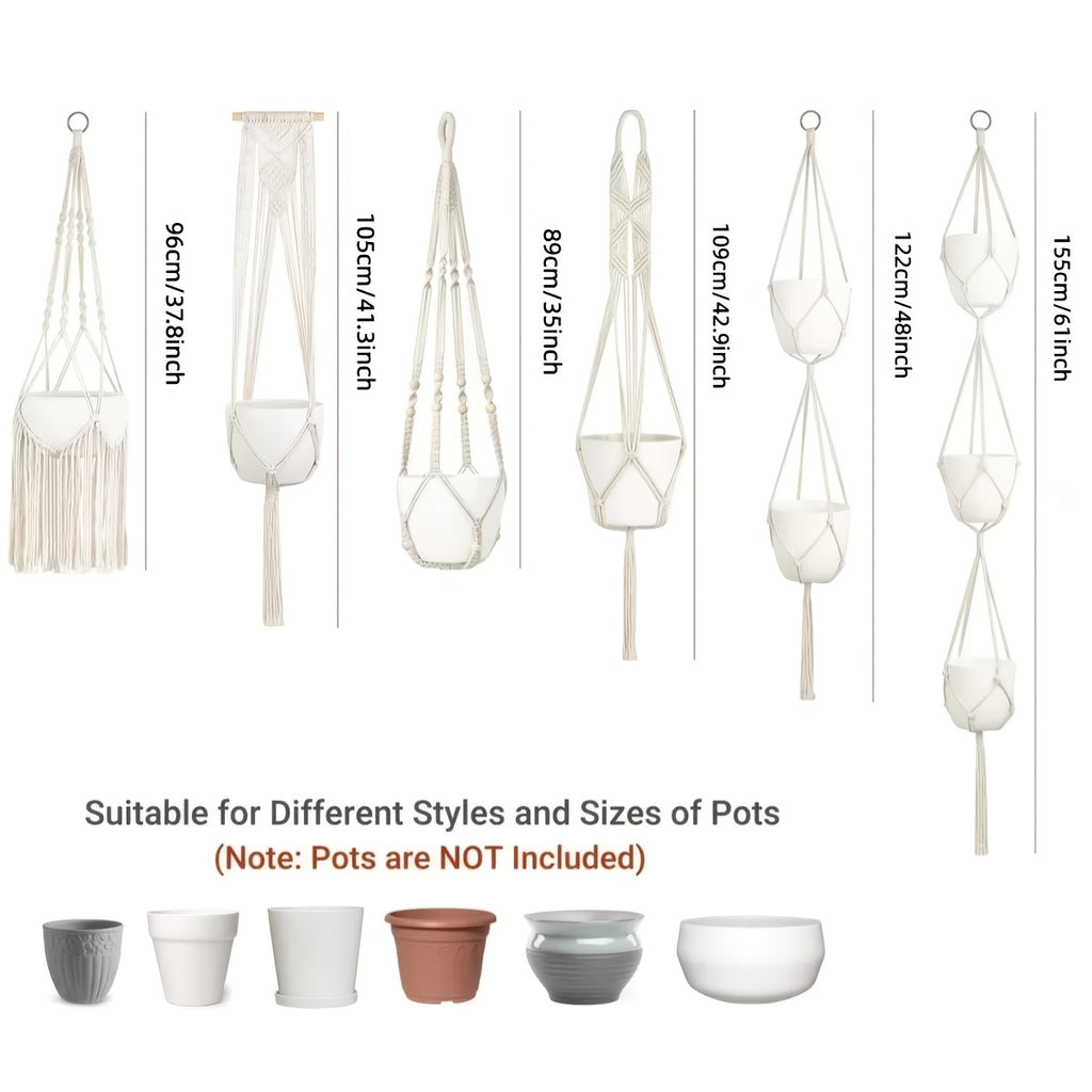 Suspension pour plante en macramé — lot de 6 modèles bohèmes