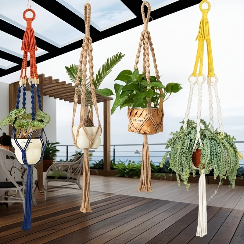 Suspension pour plante en macramé bohème — lot de 4, 105 cm