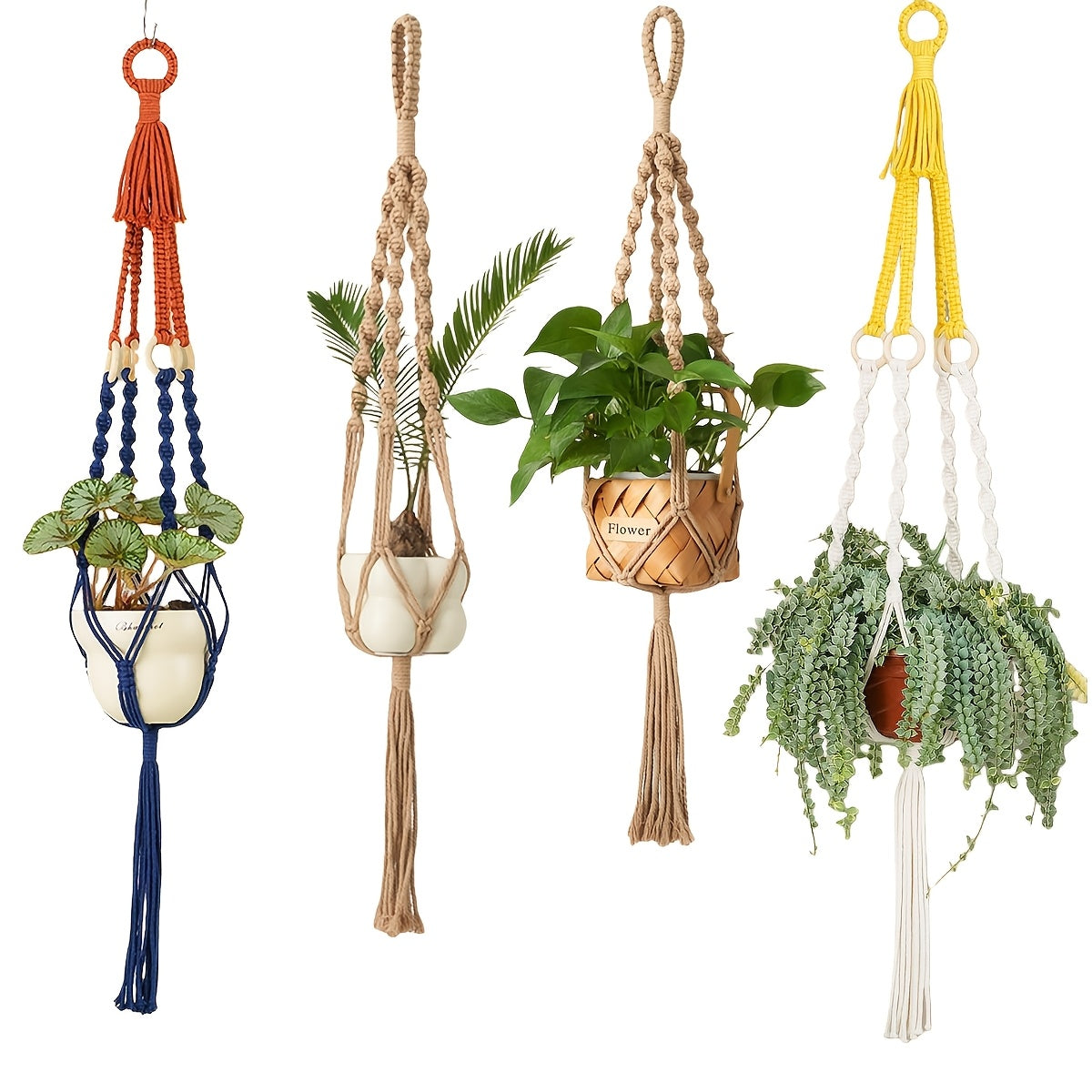 Suspension pour plante en macramé bohème — lot de 4, 105 cm