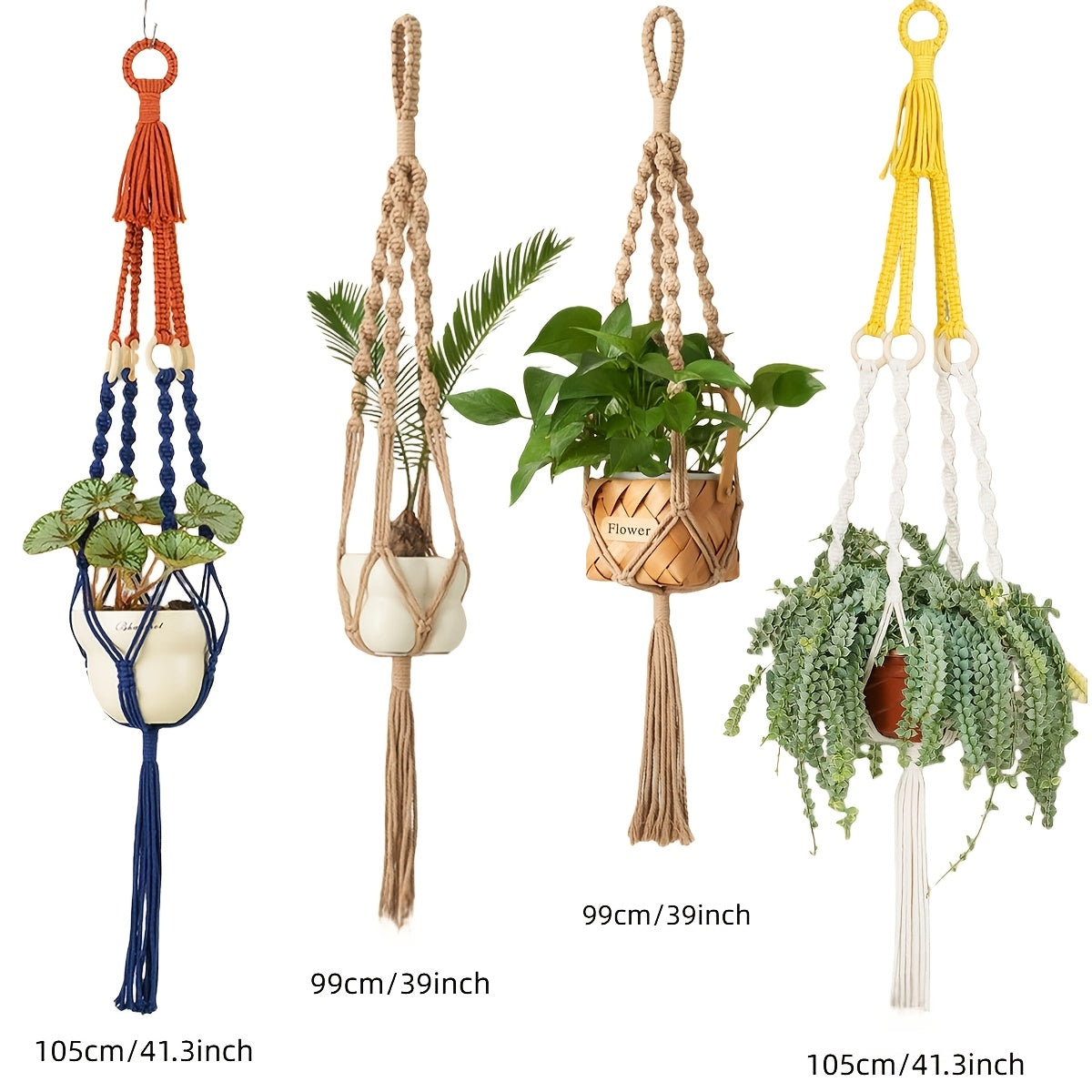 Suspension pour plante en macramé bohème — lot de 4, 105 cm