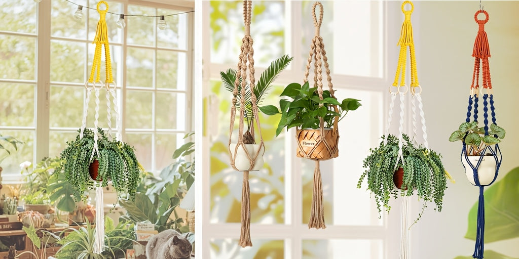Suspension pour plante en macramé bohème — lot de 4, 105 cm