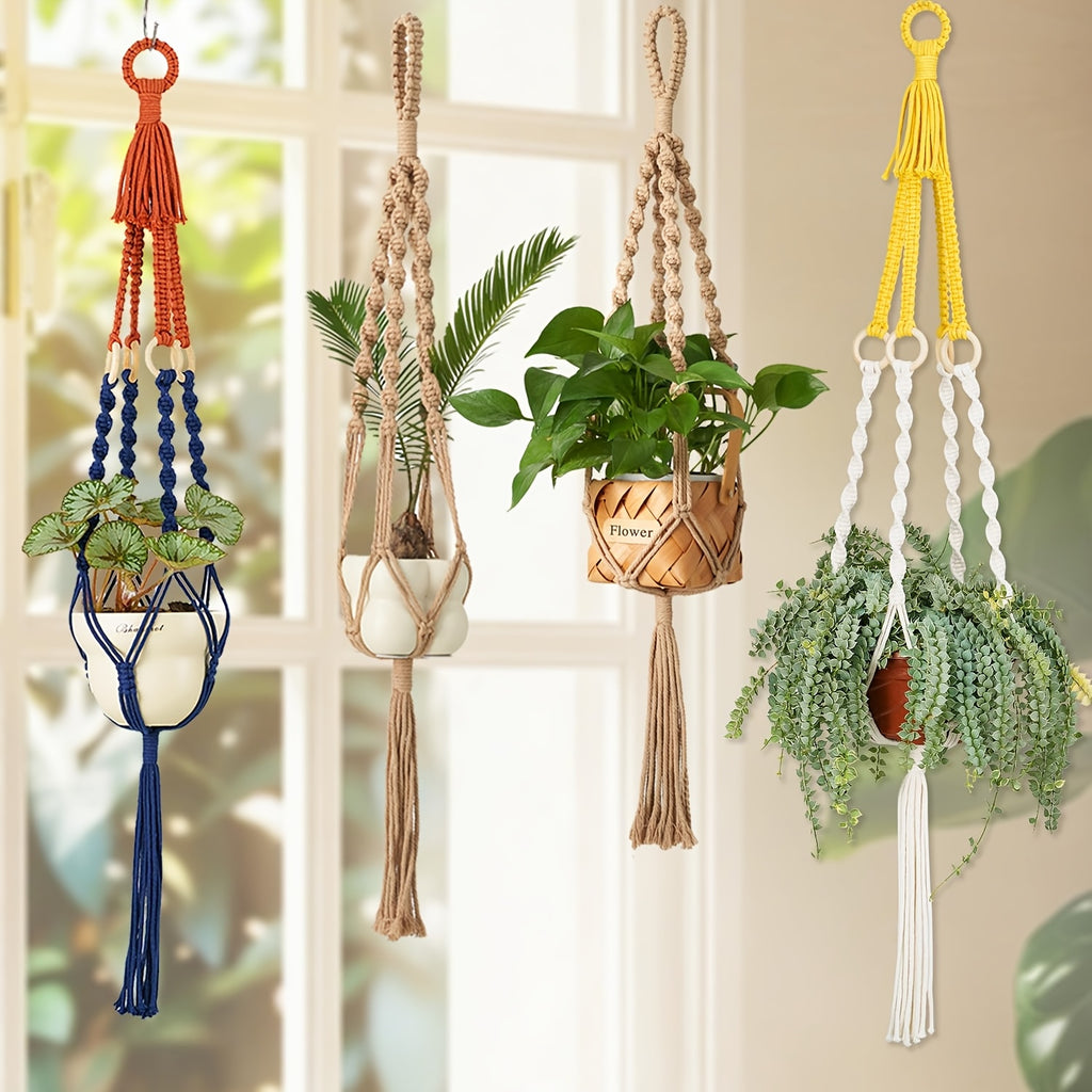 Suspension pour plante en macramé bohème — lot de 4, 105 cm