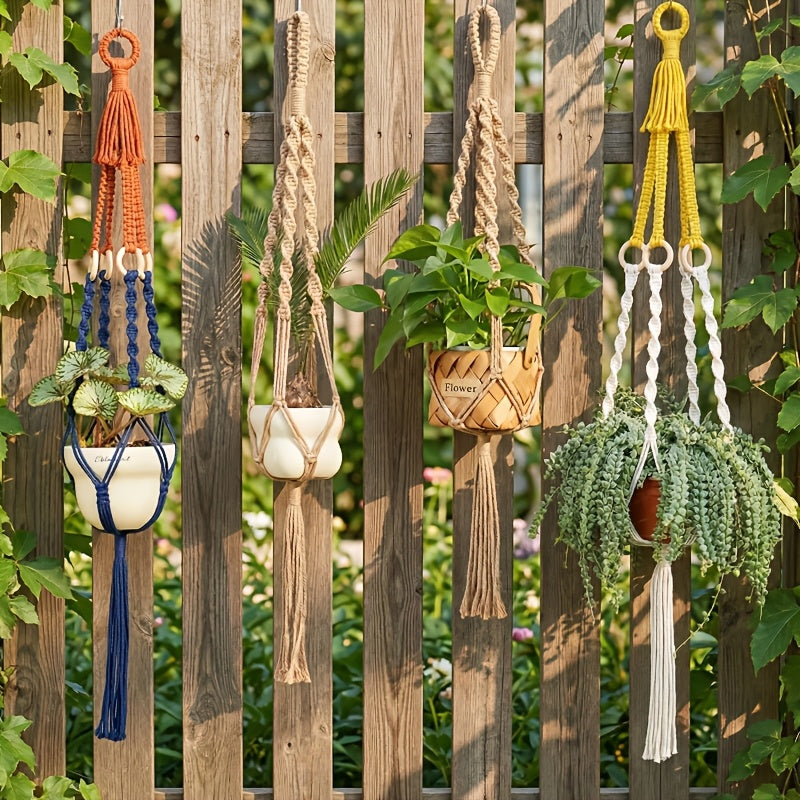 Suspension pour plante en macramé bohème — lot de 4, 105 cm