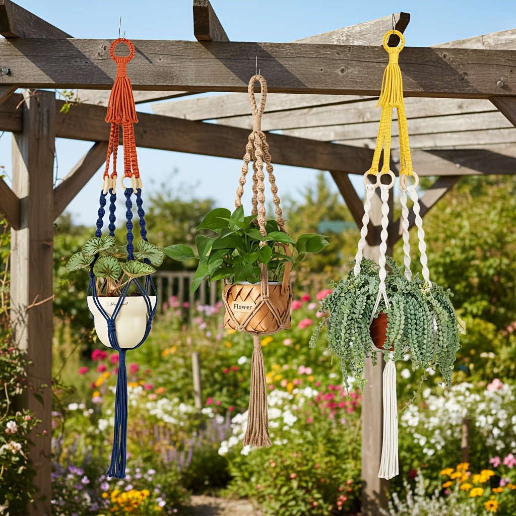 Suspension pour plante en macramé bohème — lot de 4, 105 cm