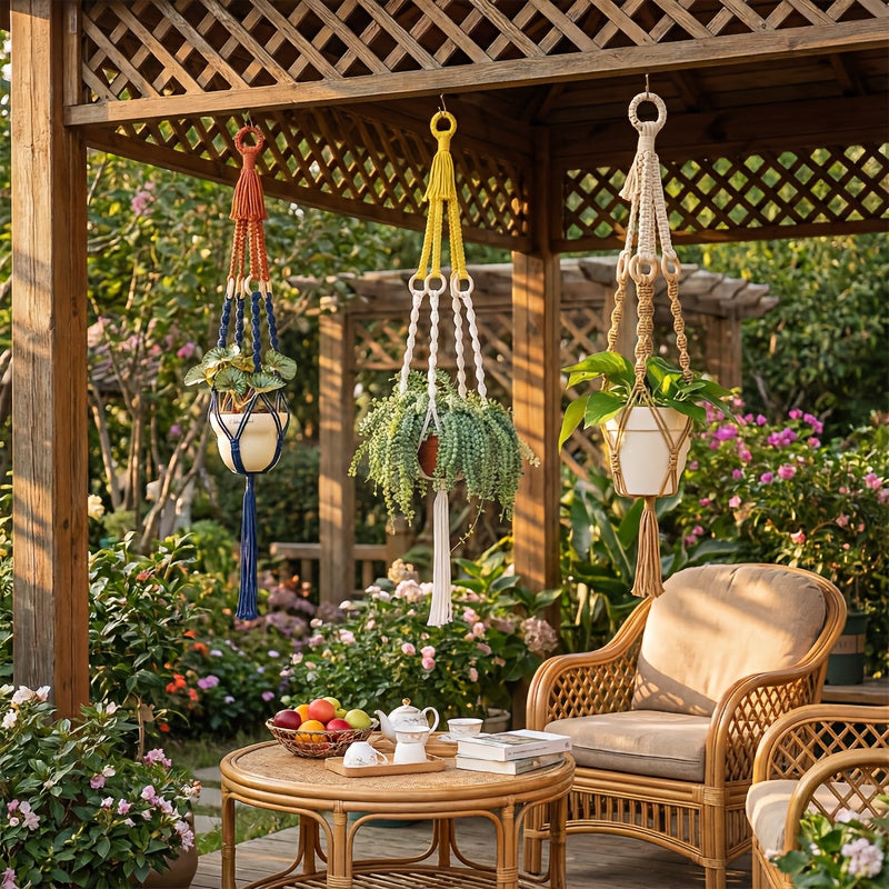 Suspension pour plante en macramé bohème — lot de 4, 105 cm